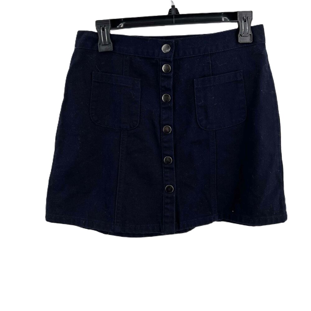 BDG‎ Blue Cotton Twill Button Front Patch Pocket A Line Mini Skirt Medium